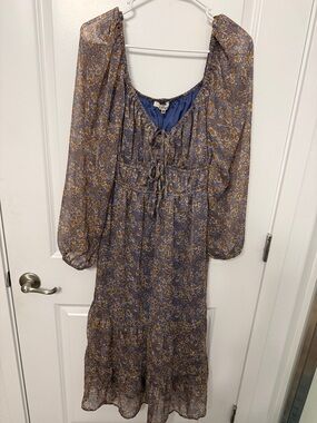 Blue Floral Maxi Dress with Ruffle Hem